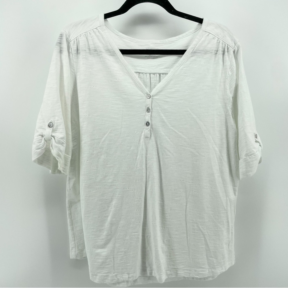 Chico’s The Ultimate Tee Henley White Cotton Blend V-Neck 3